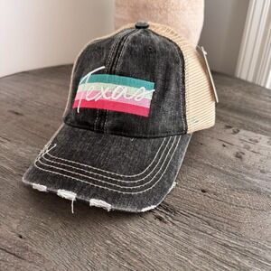 Texas Trucker Hat Retro Stripe KatyDid Distressed Mesh Cap NWT Boutique